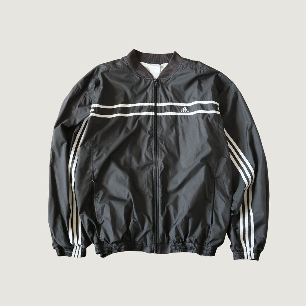 Adidas Windbreaker Jacket Full Zip 3 Stripe Bomber Black XL Vintage Y2K Sporty